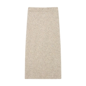 Jupe Midi En Tricot Taille Haute Ligne A Élégante Couleur Avoine Polyester Minimaliste Décontracté Style Street Femmes