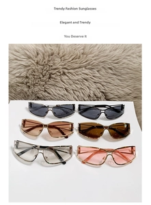 Collection of six Y2K metallic narrow-frame sunglasses in various fashion colors