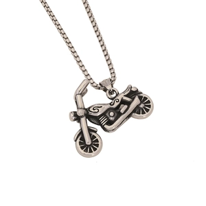 Collier avec pendentif moto argenté de style punk pour homme en acier inoxydable