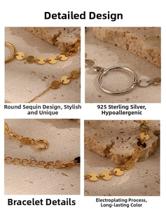 Detailed macro view of 925 sterling silver chain bracelet with round sequin charms