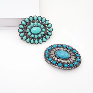 Retro Y2K silver oval belt buckles with turquoise stones for vintage leather belts