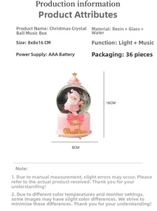 Detail view of pink Santa Christmas snow globe with lights and music function, 8x8x16cm size