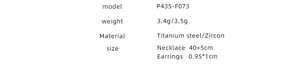 Detailed size and material specifications for zircon heart necklace and earring set