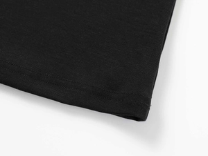 Detailed macro view of the double-needle stitching and fabric texture on a black T-shirt