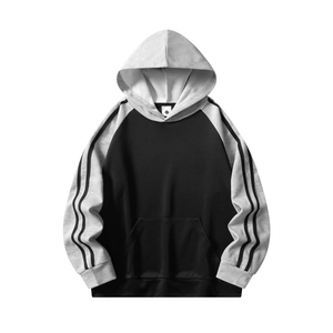 Men's heavyweight color-block drawstring hoodie with kangaroo pocket and sleeve stripes