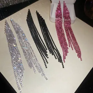 Long Tassel Drop Earrings With 925 Sterling Silver Earring Post Copper Rhinestone Tiered Luxury Jewelry For Women Party