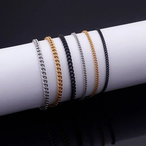 Minimalist stainless steel chain necklaces in silver, gold, and black finishes