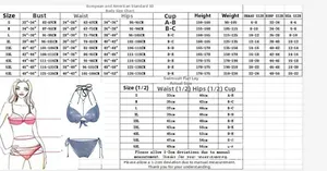 Comprehensive size chart for blue mesh two-piece swimwear from sizes S to 6XL