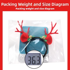 Detailed weight measurement of Christmas reindeer antler headband showing 36.3g on digital scale