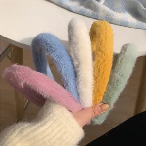 Plush Hairband Faux Fur Soft Fuzzy Autumn Winter Face Washing Non Slip Candy Color Headband For Women