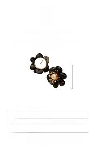 Detailed specs of 2cm black floral earrings with S925 silver and natural freshwater pearls