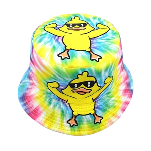 Chapeau bob tie-dye pour femmes avec imprimé canard et large bord pour protection solaire