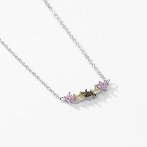 Minimalist S925 sterling silver necklace featuring colorful square-cut gemstones