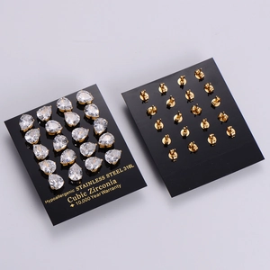 Macro view of teardrop cubic zirconia earrings with 316L stainless steel gold base