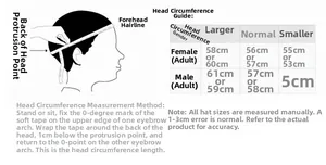 Detailed size guide showing adult head circumference measurements for newsboy caps