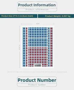 Macro detail of 5D Scottish plaid nail sticker TS-387 with red and blue patterns