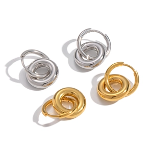 Minimalist 18K gold and silver plated stainless steel hoop earrings set for women