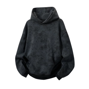 Oversized washed charcoal grey hoodie in heavy cotton with a vintage faded texture