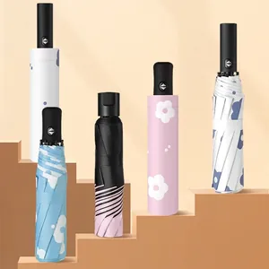 Automatic floral sun umbrellas with UV protection coating and anti-slip handles