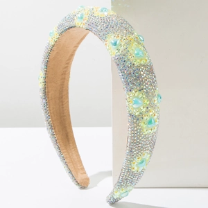 Sparkling wide headband with light blue hearts and yellow floral rhinestone details