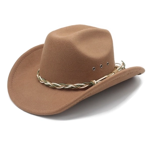 Vintage Western Cowboy Hat Cotton Polyester Felt Wide Brim With Woven Band Metal Eyelets Retro Outdoor Fedora