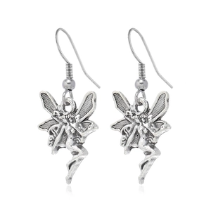 Détails de boucles d'oreilles fées argentées avec finition vintage et crochet