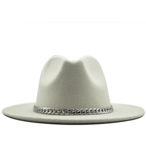 Unisex Wide Brim Felt Fedora Hat With Decorative Metal Chain And Rivet Belt Vintage Trilby Panama Jazz Cap For Daily Wear