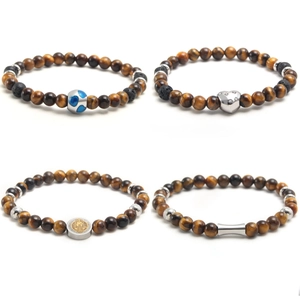 6mm tiger eye and lava stone beaded bracelets with vintage stainless steel charms