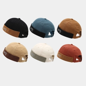Bonnet Docker Sans Bord Rétro Coton Patchwork Chapeau Miki Boucle Métallique Réglable Broderie Hello Unisexe