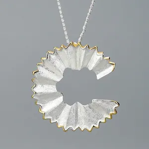 Creative S925 sterling silver pencil shaving pendant with matte finish and gold edges