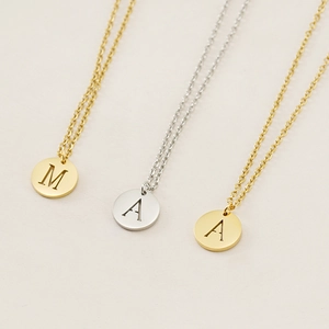Minimalist 18K gold and silver stainless steel O-chain necklaces with round letter pendants