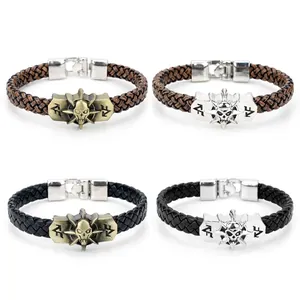 Men Retro Punk Skull Woven PU Leather Bracelet Alloy Gothic Adjustable Wristband Bangle Jewelry