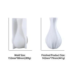 Vertical striped silicone mold for DIY vases showing detailed dimensions and weight