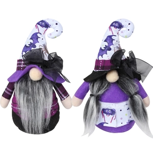 Pair of Halloween faceless gnomes with bat and spider details on a white background