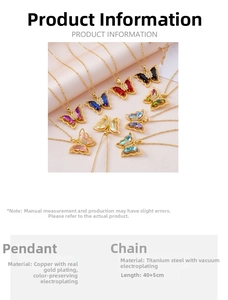Detailed view of colorful butterfly pendants with gold-plated titanium steel chains