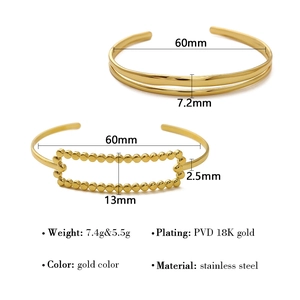 18K gold plated stainless steel open bangle set with dotted pattern and 60mm diameter