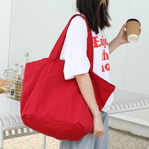 Japanese retro red canvas tote bag for women, large capacity casual shoulder handbag