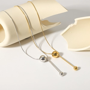 18K gold and silver plated spherical pendant snake chain necklaces on white background