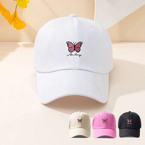 Cotton Baseball Cap Butterfly Embroidered Be The Change Quote Adjustable Sun Hat For Outdoor Casual Women Men