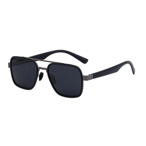 Classic black square frame polarized sunglasses with double bridge for men
