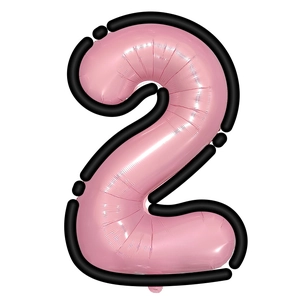 Détail du ballon chiffre 2 rose avec contour noir style dessin animé pour fête