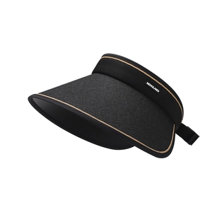 Black UV protection sun visor hat with gold trim and breathable mesh brim for women