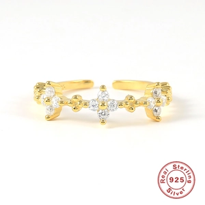 Minimalist S925 sterling silver open ring in gold with sparkling white cubic zirconia