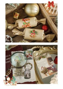 Détail des autocollants de Noël en PET pour décoration vintage de cadeaux et cartes
