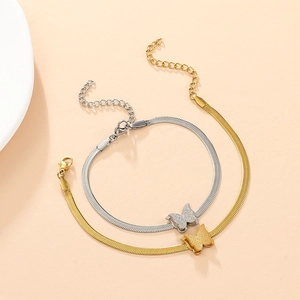 18K gold and silver plated butterfly herringbone chain bracelets with a frosted finish