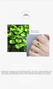 Detailed view of 9x9mm green peridot ring with micro-pave floral silver setting