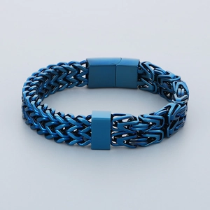 Bracciale da uomo blu in acciaio inossidabile a doppia fila con chiusura magnetica