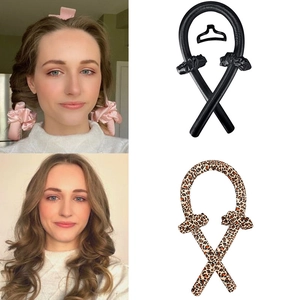 Set bigodini senza calore in raso nero e stampa leopardata con vari accessori