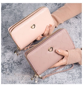 Pink and mauve long wallets for women with quilted texture and double zippers
