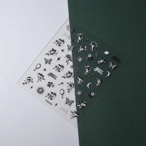 Details von FEB-653 Nagelstickern mit Vintage-Engeln und Schmetterlingen auf Dual-Hintergrund